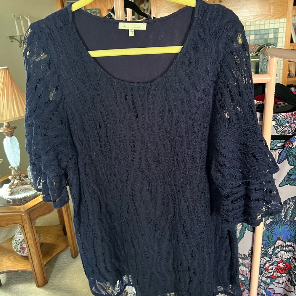 Skies Are Blue Ruffled 3/4 Sleeve Blouse